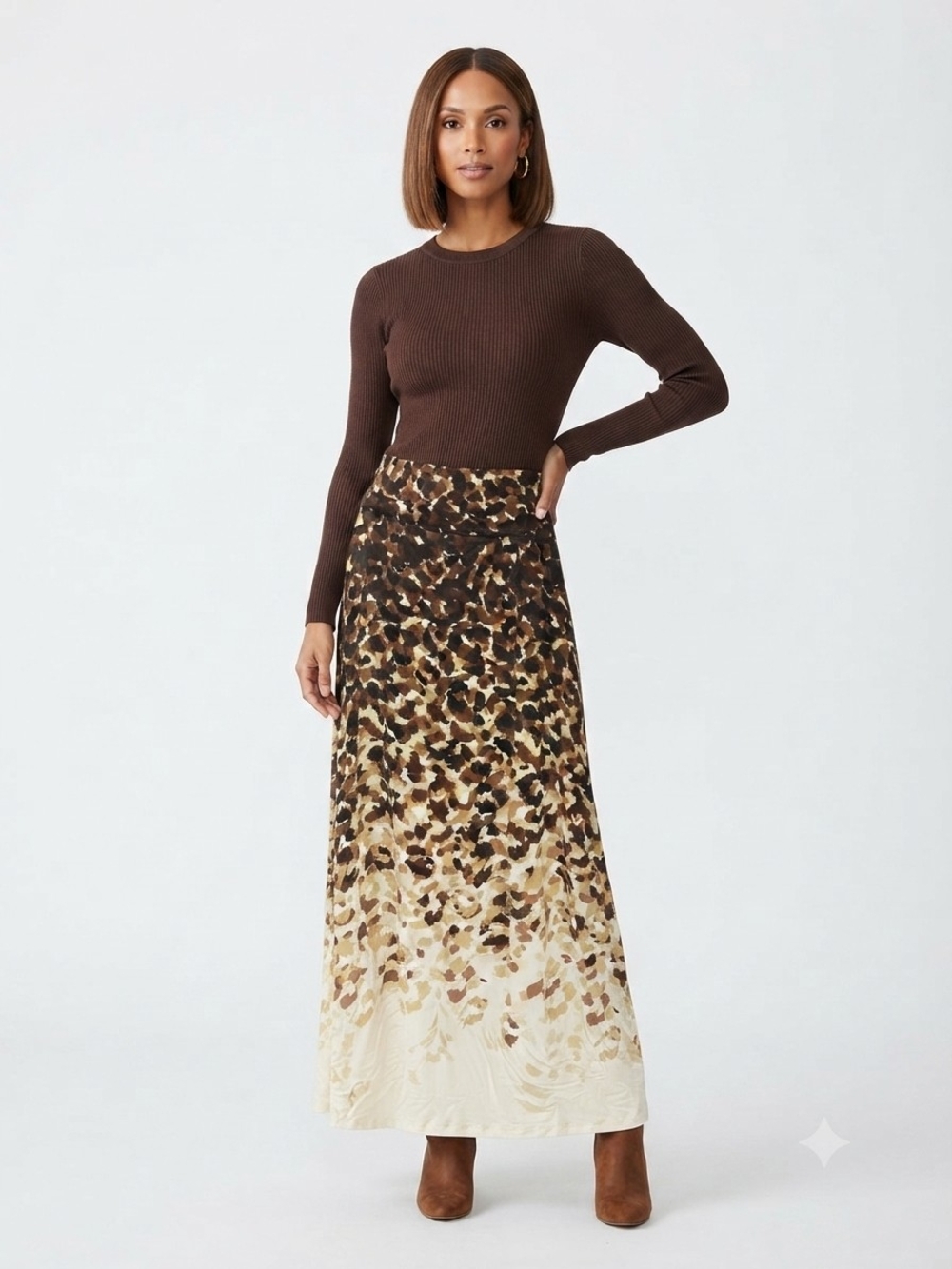 Women’s Brown Ombre Leopard Maxi Skirt Up To Size 3XL